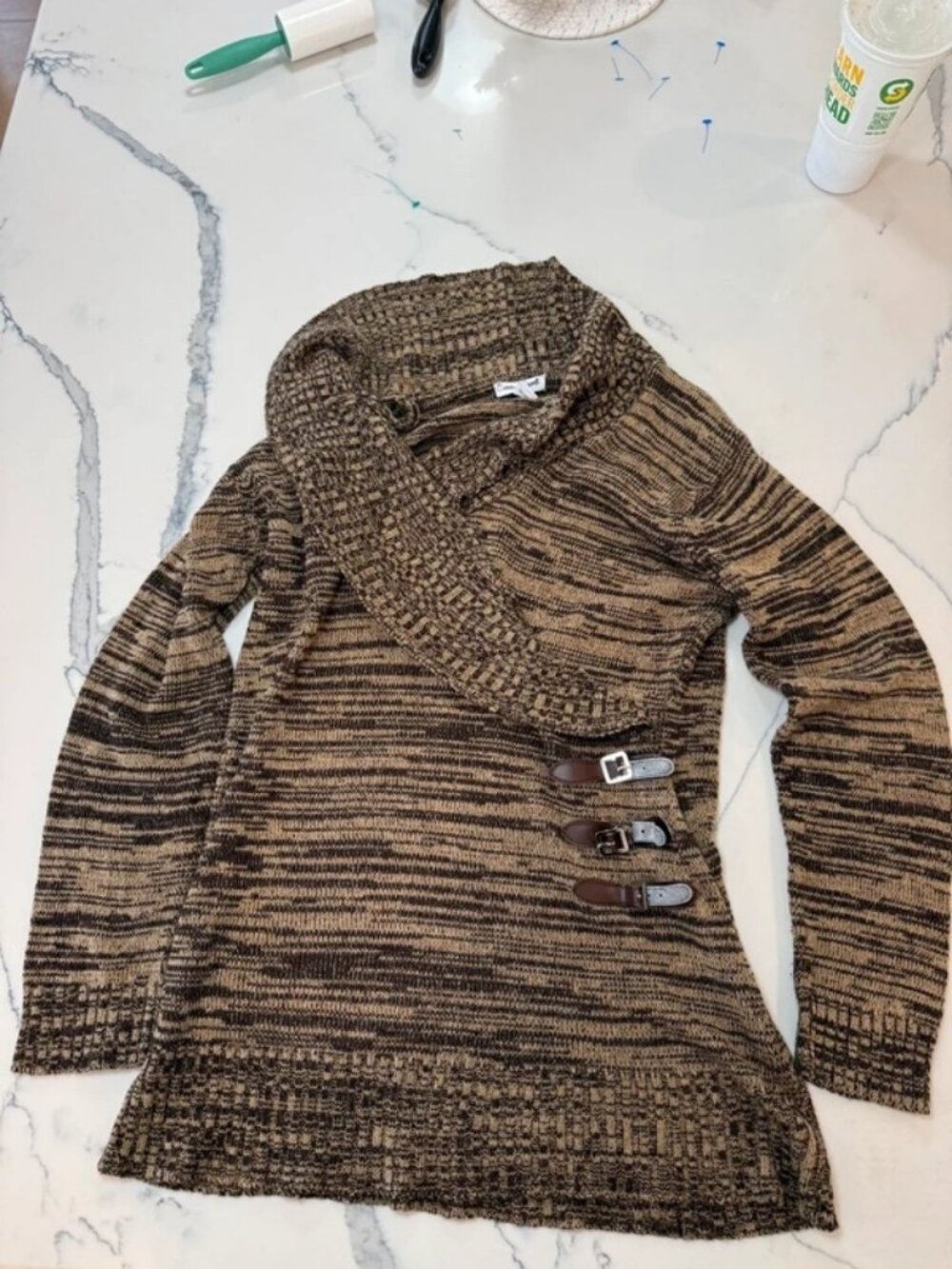 Caren Sport Knit Cowl Toggle Cardigan Womens 3X